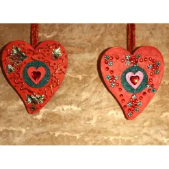 Herzen aus Holz HERZERLDUO ROTORANGE 2er-Set Valentinsgeschenk Muttertagsgeschenk Hängedeko Geburtstagsgeschenk