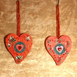 Herzen aus Holz HERZERLDUO ROTORANGE 2er-Set Valentinsgeschenk Muttertagsgeschenk Hängedeko Geburtstagsgeschenk