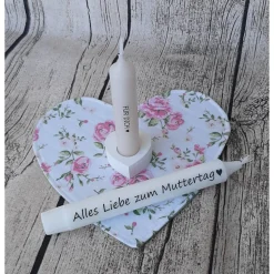 Herz-Tassenuntersetzer für Muttertag ~ Mug Rug ~ Untersetzter ~ Tisch Deckchen ~ Deko