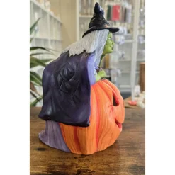 Hexe und Halloweenkürbis - Dekofigur - Halloween - Keramik - Teelicht oder Lichterkette