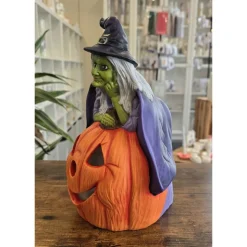 Hexe und Halloweenkürbis - Dekofigur - Halloween - Keramik - Teelicht oder Lichterkette