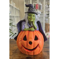 Hexe und Halloweenkürbis - Dekofigur - Halloween - Keramik - Teelicht