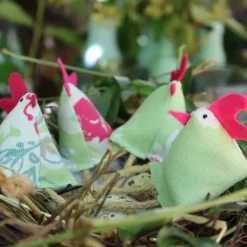 Hühner, Osterdeko, 4er-Set in grün rosa