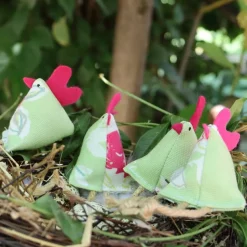 Hühner, Osterdeko, 4er-Set in grün rosa