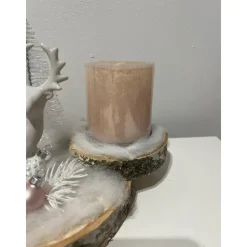 Hirsch auf Baumscheibe mit Kerze Weihnachtsdeko