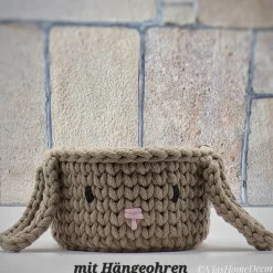 Häkelkorb mit Hasengesicht und Ohren – Osterkorb, Geschenkkorb Kinder Ostern