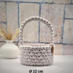 Häkelkorb mit Henkel und Holzboden in 3 Größen – Korb für Blumenkinder oder als Geschenkkorb