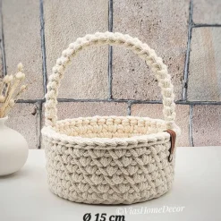 Häkelkorb mit Henkel und Holzboden in 3 Größen – Korb für Blumenkinder oder als Geschenkkorb