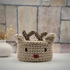 Häkelkorb mit Rentiergesicht – handgemachte Weihnachtsdeko, Nikolauskorb oder Geschenkkorb Weihnachten