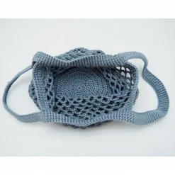 Häkeltasche Einkaufstasche Einkaufsnetz in grau aus hochwertiger Baumwolle mit Schulterriemen gehäkelt