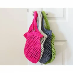 Häkeltasche Einkaufstasche Einkaufsnetz in grau aus hochwertiger Baumwolle mit Schulterriemen gehäkelt