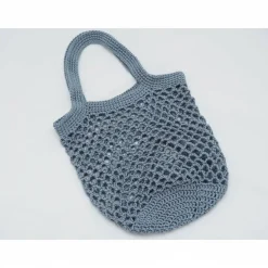 Häkeltasche Einkaufstasche Einkaufsnetz in grau aus hochwertiger Baumwolle mit Schulterriemen gehäkelt