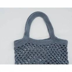Häkeltasche Einkaufstasche Einkaufsnetz in grau aus hochwertiger Baumwolle mit Schulterriemen gehäkelt