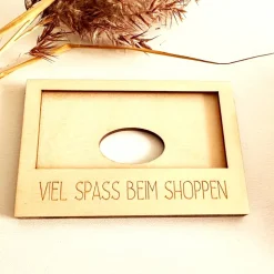 Hülle für Geschenkgutschein "Viel Spaß beim Shoppen", Geldgeschenk, Holz