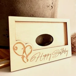 Hülle für Geschenkgutschein "Happy Birthday" Luftballons, Geldgeschenk, Holz