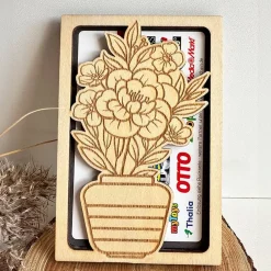 Hülle für Geschenkgutschein „Blumenvase“ Variante A | Muttertag | Wunschgutschein | Holz | Geldgeschenk I Geburtstag