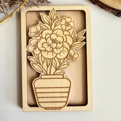 Hülle für Geschenkgutschein „Blumenvase“ Variante A | Muttertag | Wunschgutschein | Holz | Geldgeschenk I Geburtstag