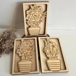 Hülle für Geschenkgutschein „Blumenvase“ Variante A | Muttertag | Wunschgutschein | Holz | Geldgeschenk I Geburtstag