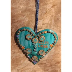 Hängedeko MEERESHERZ MARITIM Acrylmalerei Collage auf Holzherz Fensterdeko Muttertagsgeschenk Vatertagsgeschenk