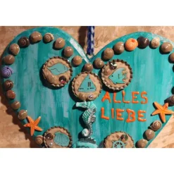 Hängedeko MEERESHERZ MARITIM Acrylmalerei Collage auf Holzherz Fensterdeko Muttertagsgeschenk Vatertagsgeschenk