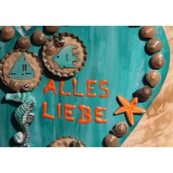 Hängedeko MEERESHERZ MARITIM Acrylmalerei Collage auf Holzherz Fensterdeko Muttertagsgeschenk Vatertagsgeschenk