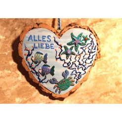 Hängedeko RINDENHERZ MARITIM Acrylmalerei Collage auf Holzherz Fensterdeko Wohndeko Muttertagsgeschenk Vatertagsgeschenk