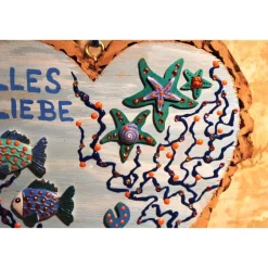 Hängedeko RINDENHERZ MARITIM Acrylmalerei Collage auf Holzherz Fensterdeko Wohndeko Muttertagsgeschenk Vatertagsgeschenk