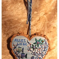 Hängedeko RINDENHERZ MARITIM Acrylmalerei Collage auf Holzherz Fensterdeko Wohndeko Muttertagsgeschenk Vatertagsgeschenk