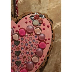 Hängedeko RINDENHERZ PINK Acrylmalerei Collage auf Holzherz Fensterdeko Wohndeko Muttertagsgeschenk Vatertagsgeschenk