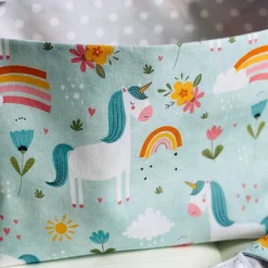 Hängeutensilo EINHORN BLAU Aufbewahrung für Bett Hochstuhl Kinderzimmer aus Baumwolle genäht Fabelwesen Punkte Geschenk