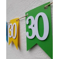 Hochwertige Girlande zum 30. Geburtstag oder Jubiläum, in leuchtend bunten Farben, Wimpel Wimpelkette Fahnengirlande Par