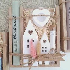 Hochzeit Geldgeschenk Hochzeitsgeschenk Häuser / Lichthäuser Kerzenhalter Herz Geschenkset Gutschein Kerzenset Stabkerze