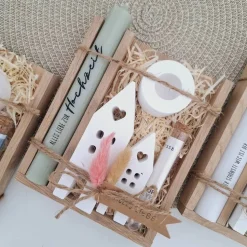 Hochzeit Geldgeschenk Hochzeitsgeschenk Häuser / Lichthäuser Kerzenhalter rund Geschenkset Gutschein Kerzenset Stabkerze