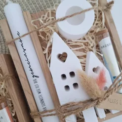 Hochzeit Geldgeschenk Hochzeitsgeschenk Häuser / Lichthäuser Kerzenhalter rund Geschenkset Gutschein Kerzenset Stabkerze