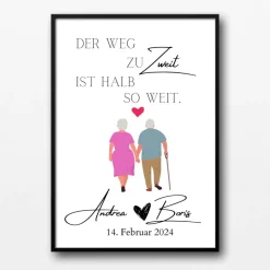 Hochzeit Geschenk Brautpaar | Hochzeitsgeschenk Poster Personalisiert | Der Weg zu Zweit ist halb so weit