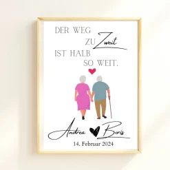 Hochzeit Geschenk Brautpaar | Hochzeitsgeschenk Poster Personalisiert | Der Weg zu Zweit ist halb so weit