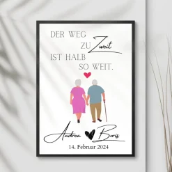 Hochzeit Geschenk Brautpaar | Hochzeitsgeschenk Poster Personalisiert | Der Weg zu Zweit ist halb so weit