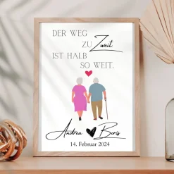 Hochzeit Geschenk Brautpaar | Hochzeitsgeschenk Poster Personalisiert | Der Weg zu Zweit ist halb so weit