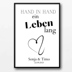 Hochzeit Geschenk Brautpaar | Hochzeitsgeschenk Poster Personalisiert | Hand in Hand ein Leben lang