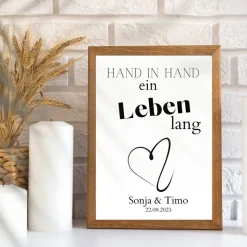 Hochzeit Geschenk Brautpaar | Hochzeitsgeschenk Poster Personalisiert | Hand in Hand ein Leben lang