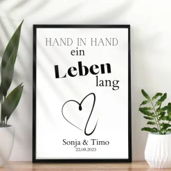 Hochzeit Geschenk Brautpaar | Hochzeitsgeschenk Poster Personalisiert | Hand in Hand ein Leben lang