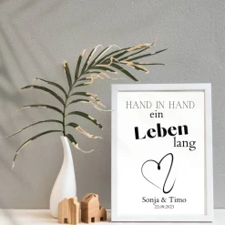 Hochzeit Geschenk Brautpaar | Hochzeitsgeschenk Poster Personalisiert | Hand in Hand ein Leben lang