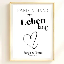 Hochzeit Geschenk Brautpaar | Hochzeitsgeschenk Poster Personalisiert | Hand in Hand ein Leben lang
