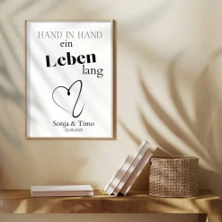 Hochzeit Geschenk Brautpaar | Hochzeitsgeschenk Poster Personalisiert | Hand in Hand ein Leben lang