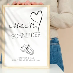Hochzeit Geschenk Brautpaar | Hochzeitsgeschenk Poster Personalisiert | Mr & Mrs Ehering silber