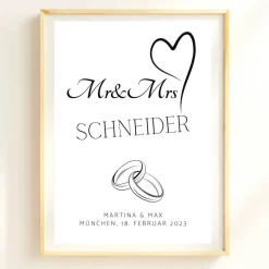 Hochzeit Geschenk Brautpaar | Hochzeitsgeschenk Poster Personalisiert | Mr & Mrs Ehering silber