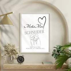 Hochzeit Geschenk Brautpaar | Hochzeitsgeschenk Poster Personalisiert | Mr & Mrs