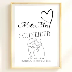 Hochzeit Geschenk Brautpaar | Hochzeitsgeschenk Poster Personalisiert | Mr & Mrs