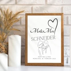Hochzeit Geschenk Brautpaar | Hochzeitsgeschenk Poster Personalisiert | Mr & Mrs