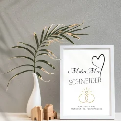 Hochzeit Geschenk Brautpaar | Hochzeitsgeschenk Poster Personalisiert | Mr & Mrs Ehering